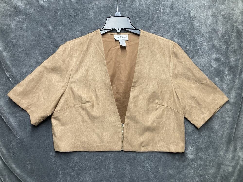 NorthStyle Faux Suede Cropped Jacket Top Tan Camel Western Boho Minimalist Sz 18